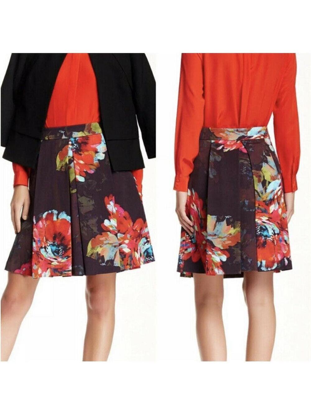Trina Turk NWOT Women's Brown Floral Bright Blouson Skirt - Size 6